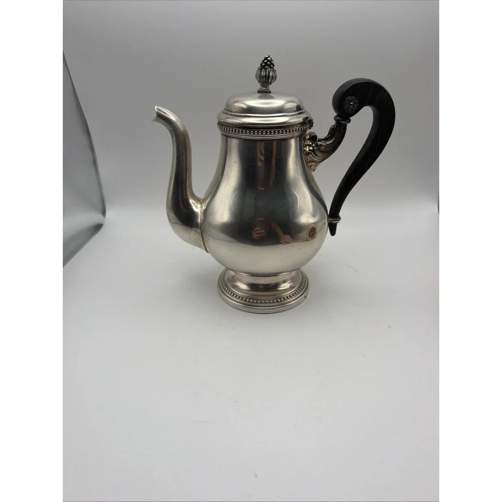 Christofle France Perles Silver Plated Coffee Pot Wood Handle Empire Style